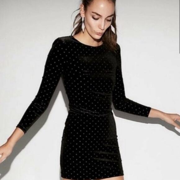EXPRESS Dress Mini Velour Velvet Glitter Swiss Dot New Years Eve Holiday Small - Picture 1 of 15